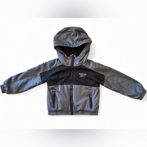 3T reebok toddler black grey hooded zip up fleece lined jacket windbreaker coat